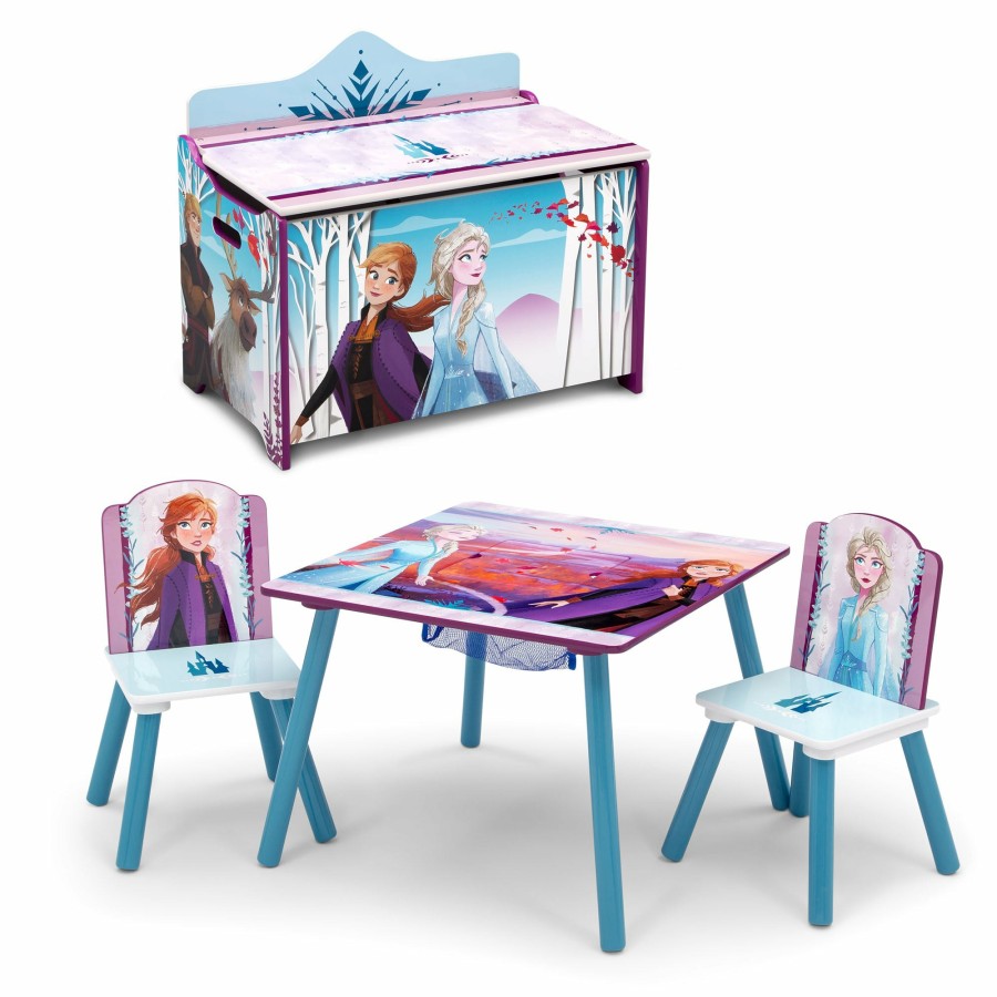 Delta Children Table & Chair Sets | Frozen 4-Piece Playroom Set - Includes Table With 2 Chairs And Deluxe Toy Box