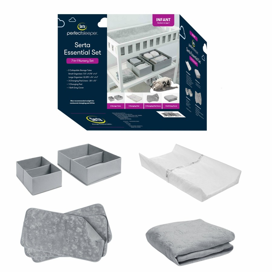Serta Changing Pads & Covers | 7-Piece Essential Changing Table Set - Newborn Baby Gift Set For Boys And Girls Set Includes Changing Pad, Plush Changing Pad Cover, 3 Changing Pad Liners And 2 Storage Bins