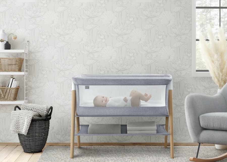 Simmons Kids Bassinets | Koi By The Bed Bassinet With Natural Beechwood Legs