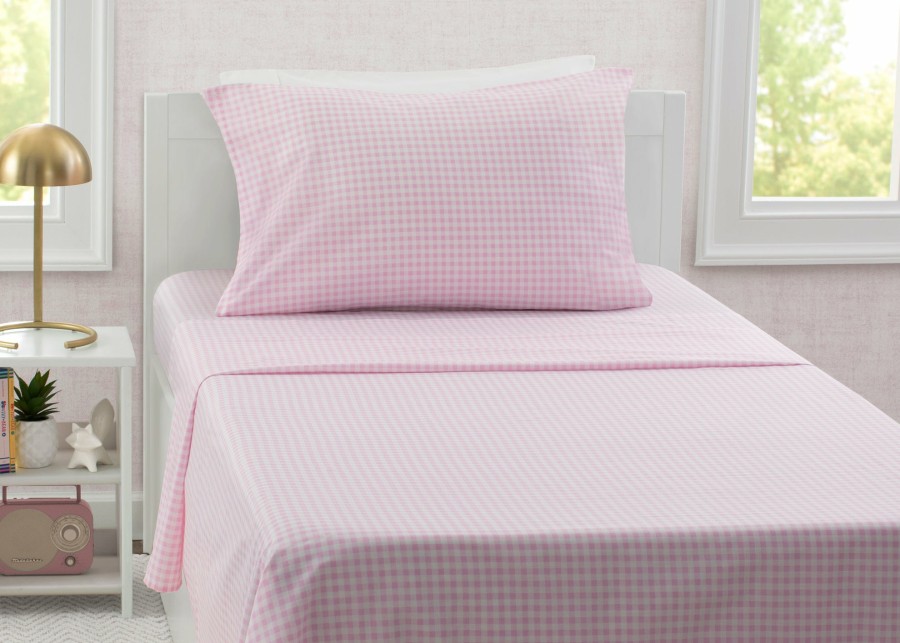 Delta Children Kids Bedding & Sheets | Pink Gingham 3-Piece Twin Sheet Set