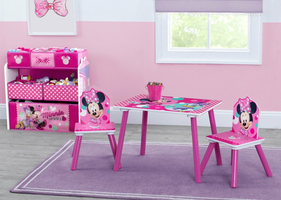 Delta Children Shop By Character | Minnie Mouse 4-Piece Playroom Solution Set Includes Table And 2 Chairs And 6-Bin Toy Organizer